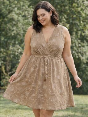 Joie Taupe Embroidered Dress NWT Midi Tan Eyelit Floral Date Night